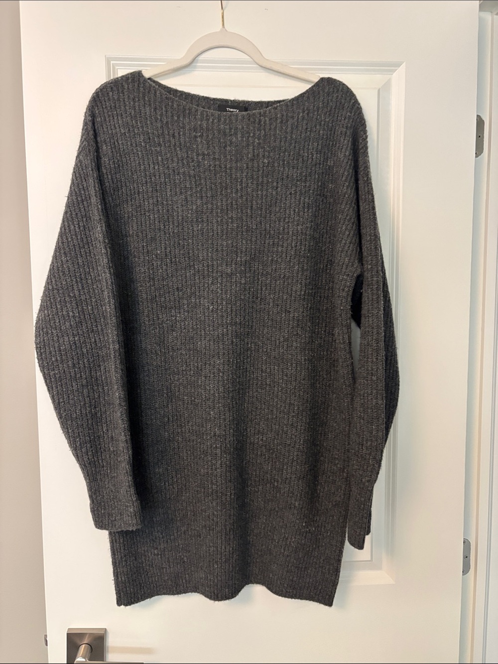 Theory Charcoal Gray Ribbed Crewneck long Sweater